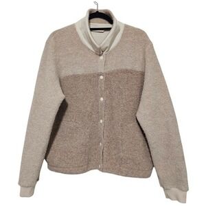 Outdoor Voices MegaFleece Bomber Snap Jacket Beige Tan Wool Blend XL Warm Cozy ~